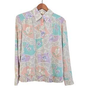 80's Secretary Retro Floral Eclectic Chic Office Wear Graff California Blouse M